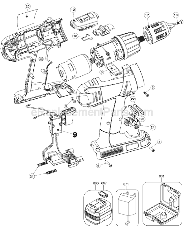 Page A Diagram and Parts List for HPD14  Black and Decker Cordless Drill